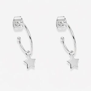 Estella Bartlett Star Drop Hoop Earrings Silver Plate Celestial Post Back, New